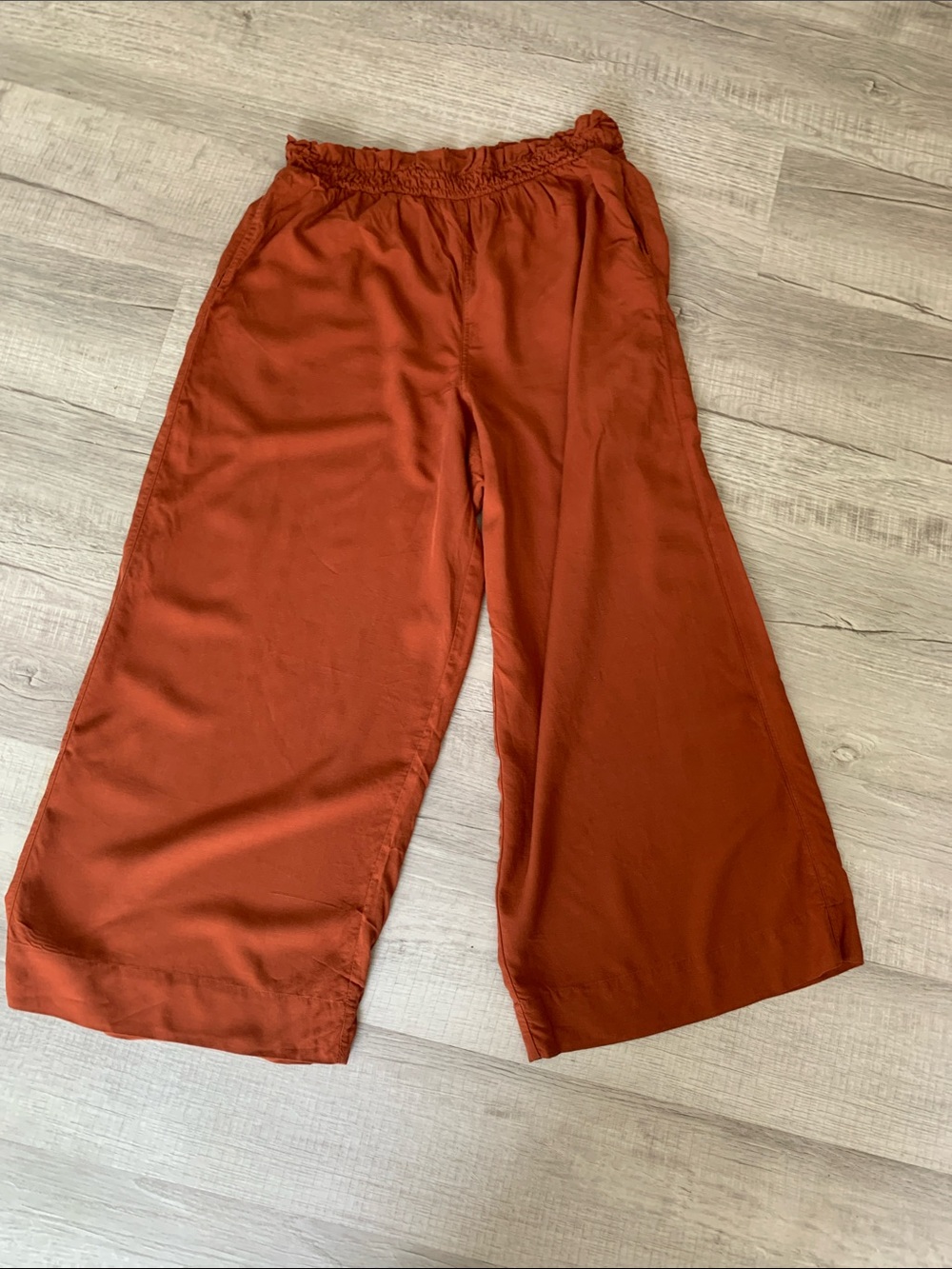 Elodie Rust Smocked Waist Wide Leg Pants, Size XL. - Picture 10 of 14